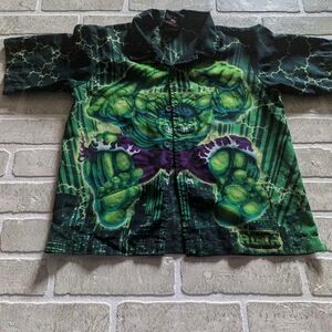 Incredible Hulk Green Graphic Kids Short Sleeve Button Down Dress Shirt
